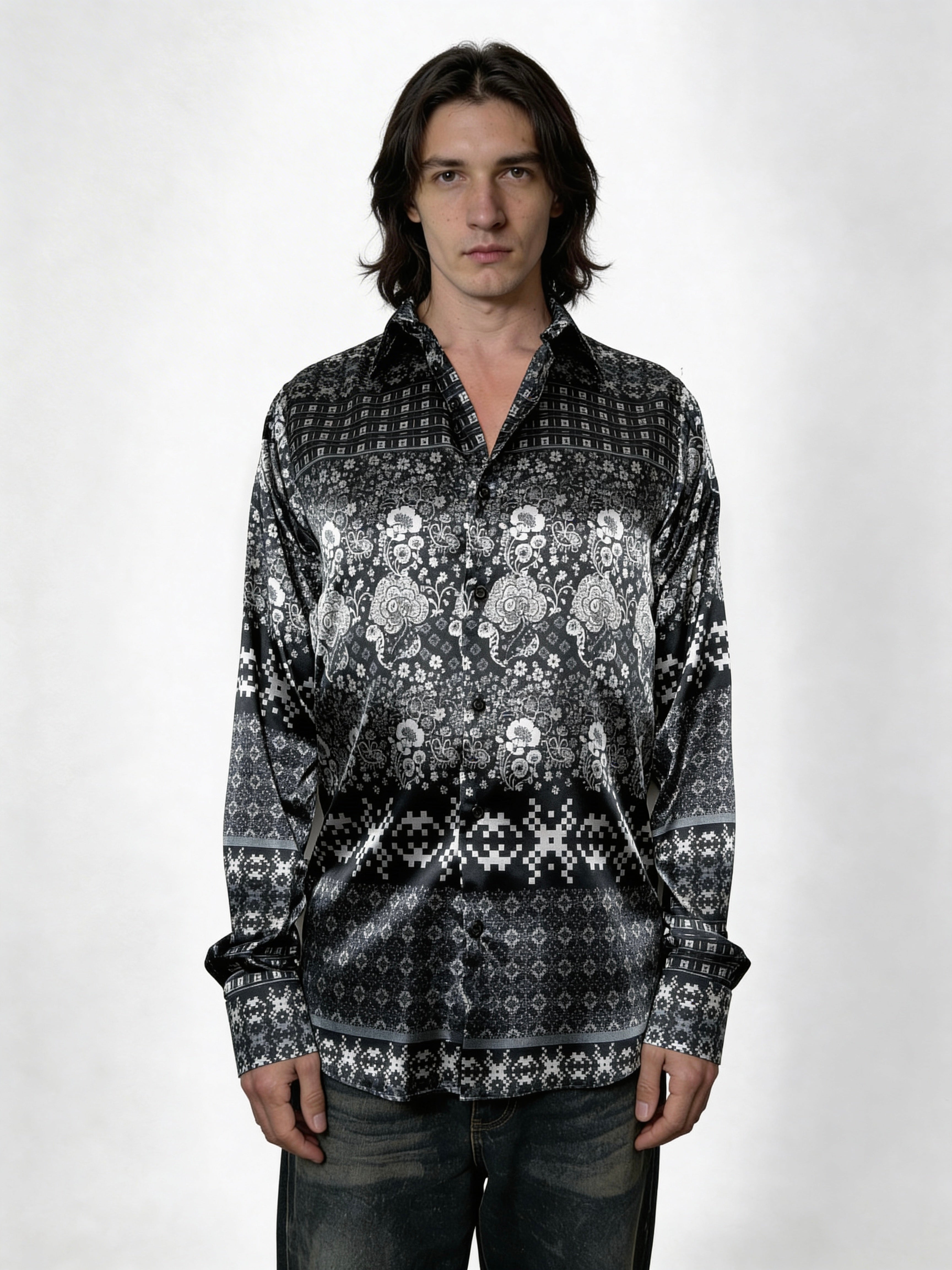 Midnight Bloom — Silk Shirt