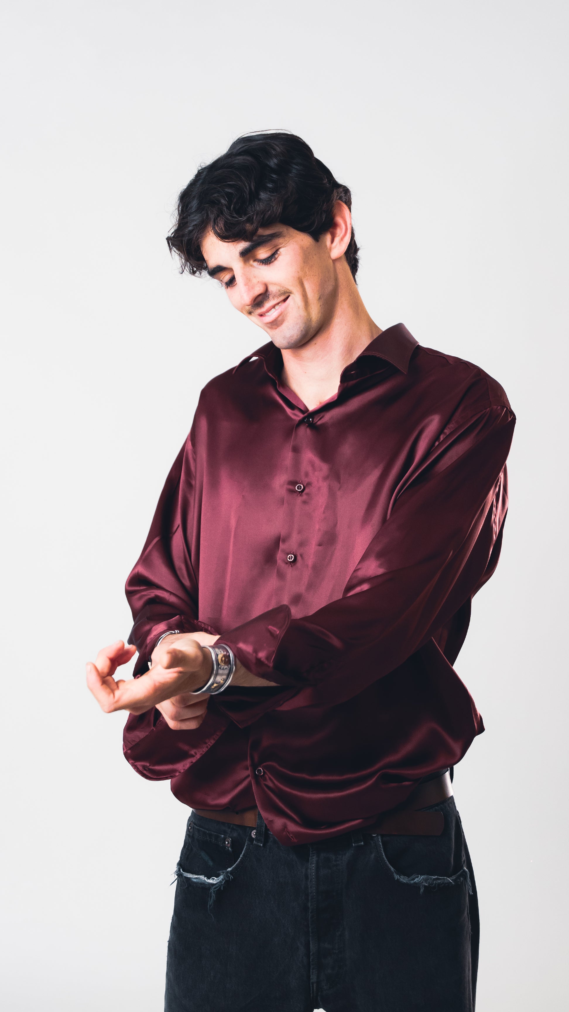 silk burgundy dress shirt INSPIRE CHIC Men's Dress Satin V Neck Long Sleeves Button Down Party Shirts S White